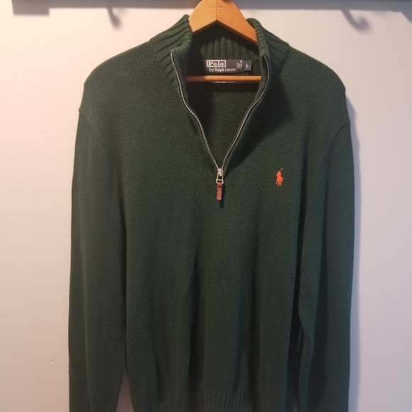 Men's Green Half Zip Ralph Lauren Sweater LG - Picture 2 of 7